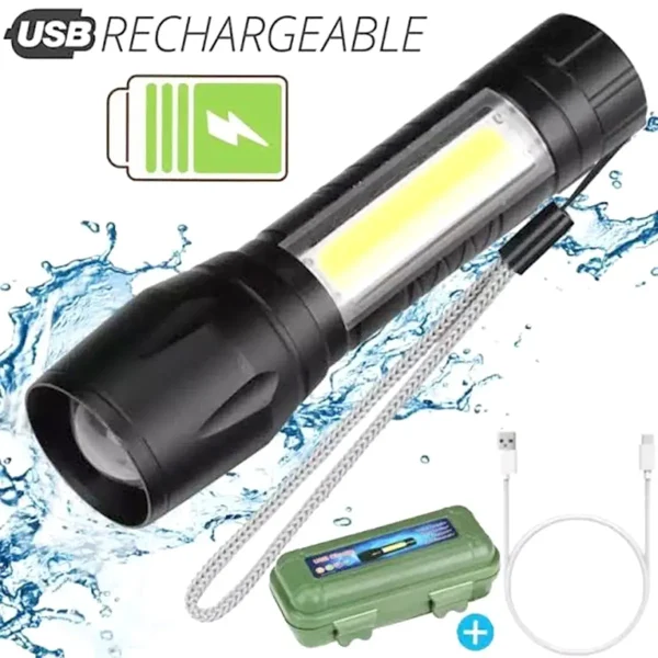Recharge-able Flashlight - USB Portable 3 Modes Mini Camping Lighting